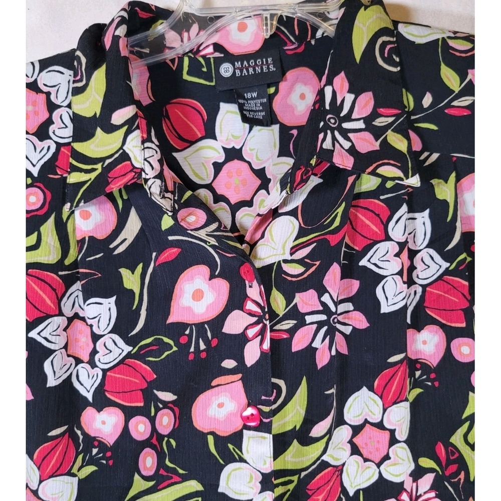 Maggie‎ Barnes Floral Button Up Blouse Womens Size 18W Spring Time Short Sleeve